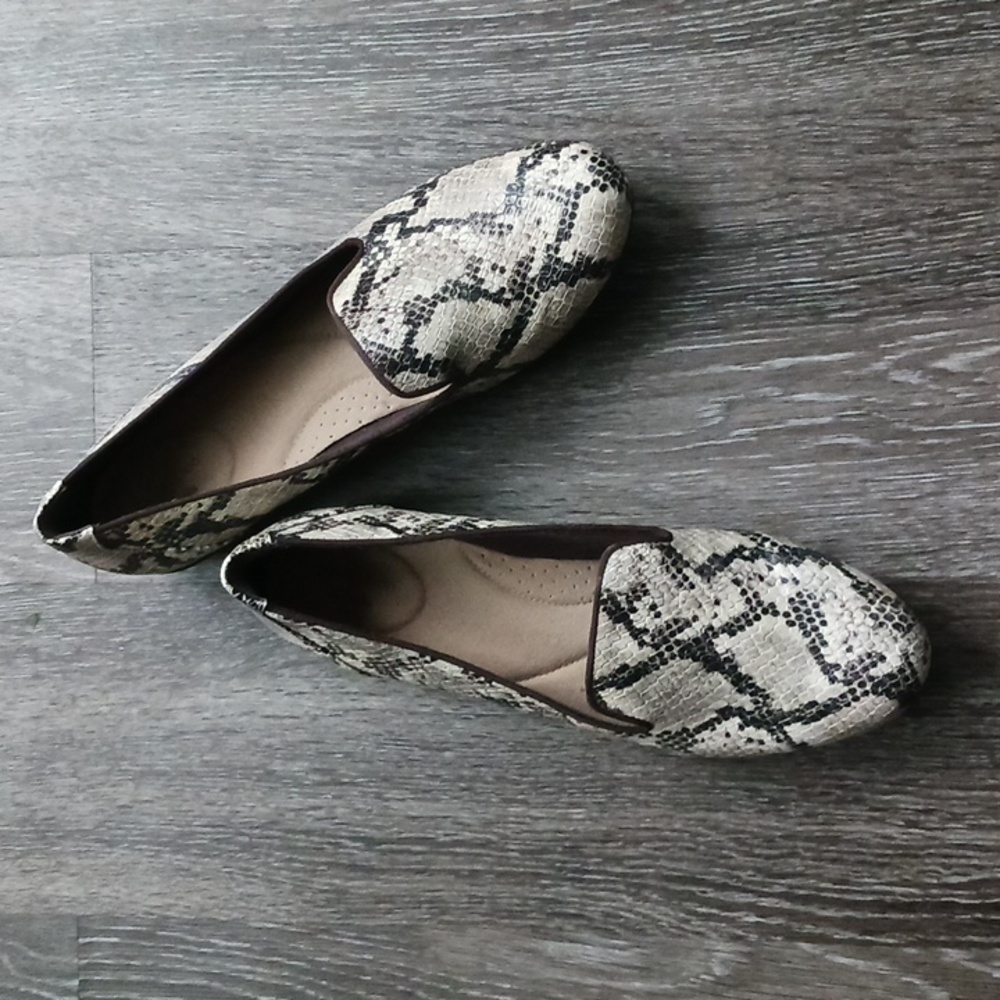 Clarks faux snakeskin loafers